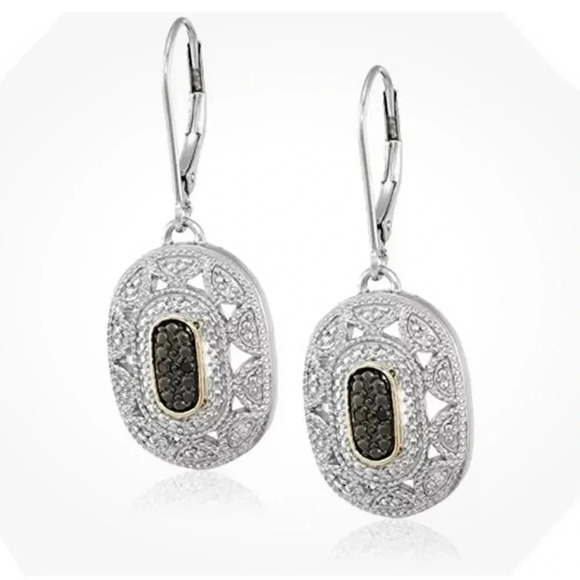 Art Deco Style Silver & Gold Plated Black Rhinestone Earrings Antique style. - Picture 2 of 4